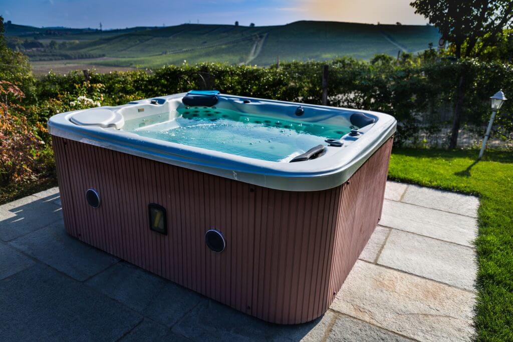 Hot tub in the backyard